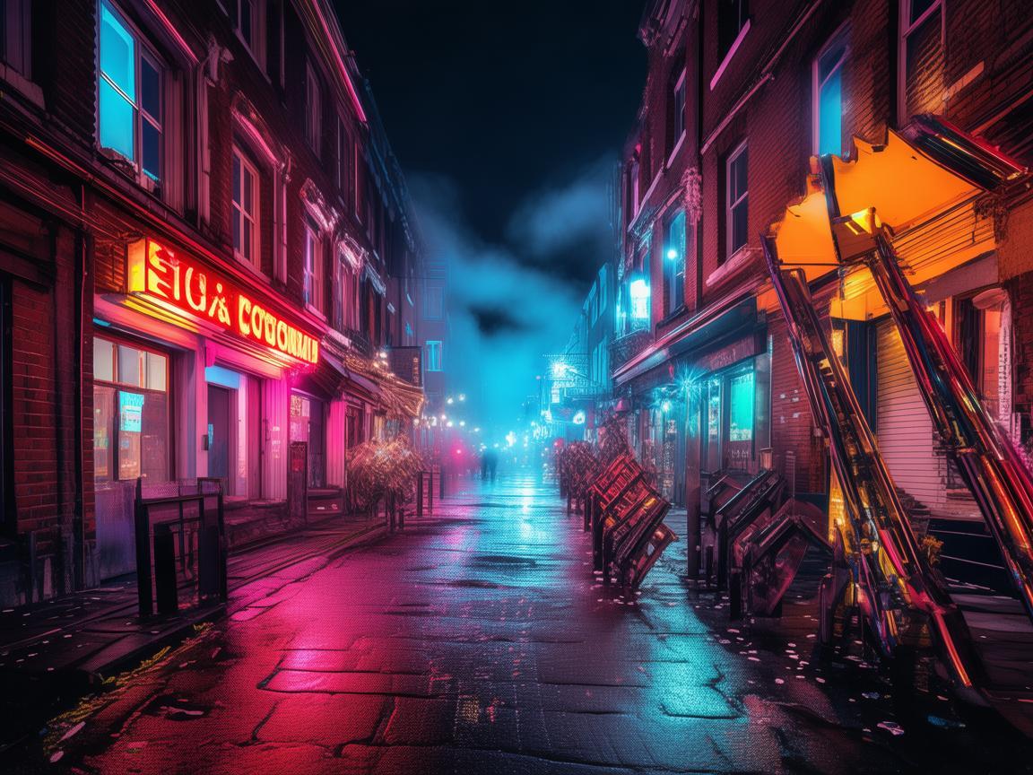 霓虹下的金属诗篇，酒吧街的夜与光