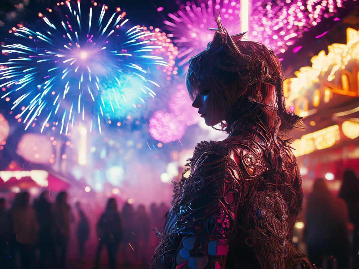 夜市烟火中的动漫奇遇，金属艺术与梦幻的碰撞