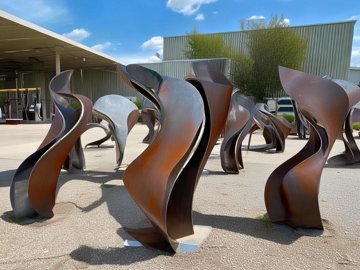 加气站旁的金属艺术，坚韧与生活的交响