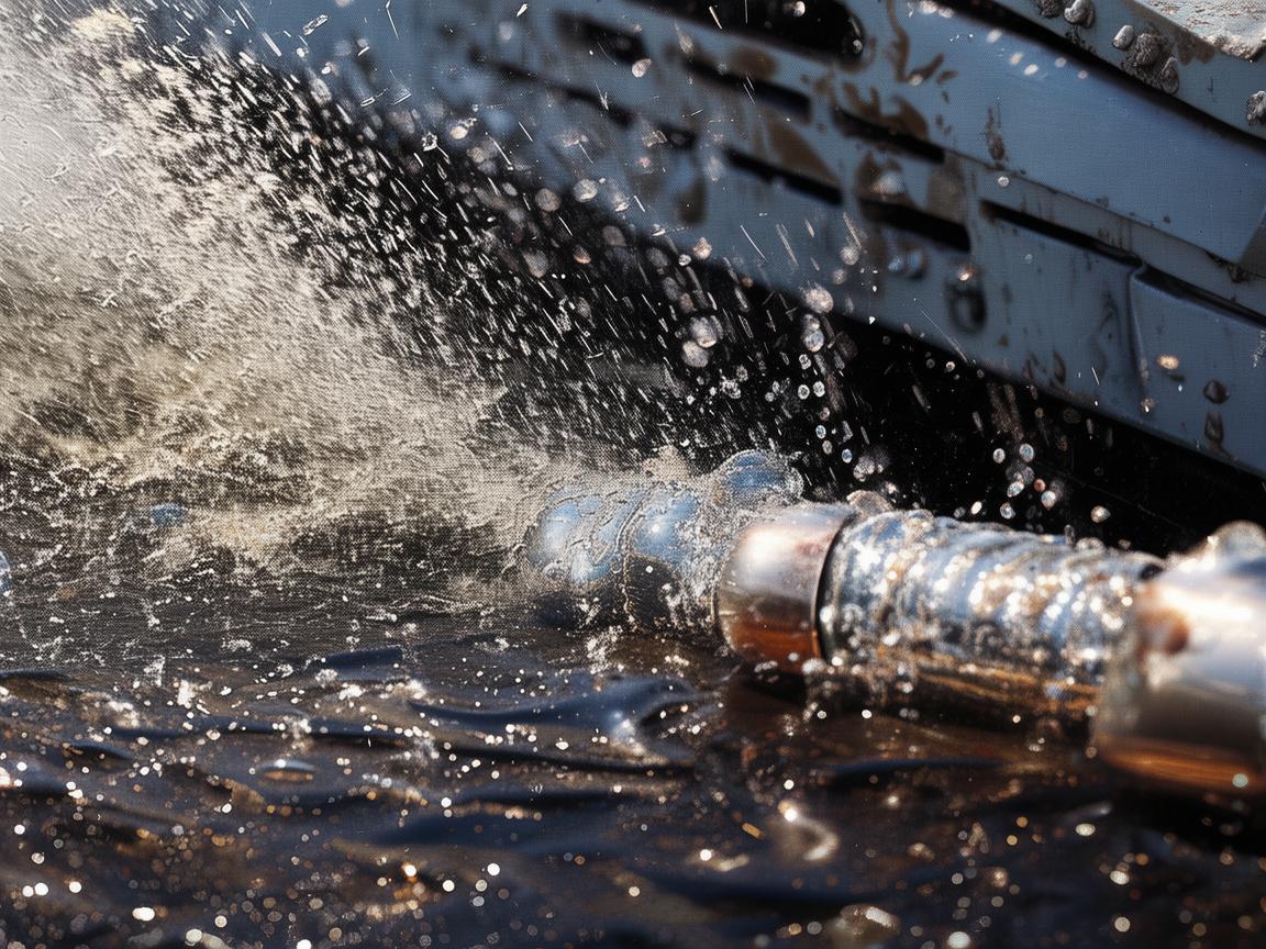 洒水半挂车下的金属艺术，生活的点滴与坚韧的碰撞