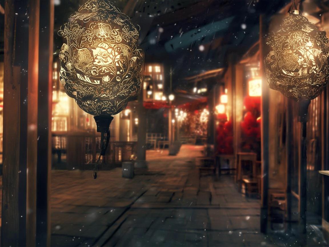 夜市街的金属灯笼梦